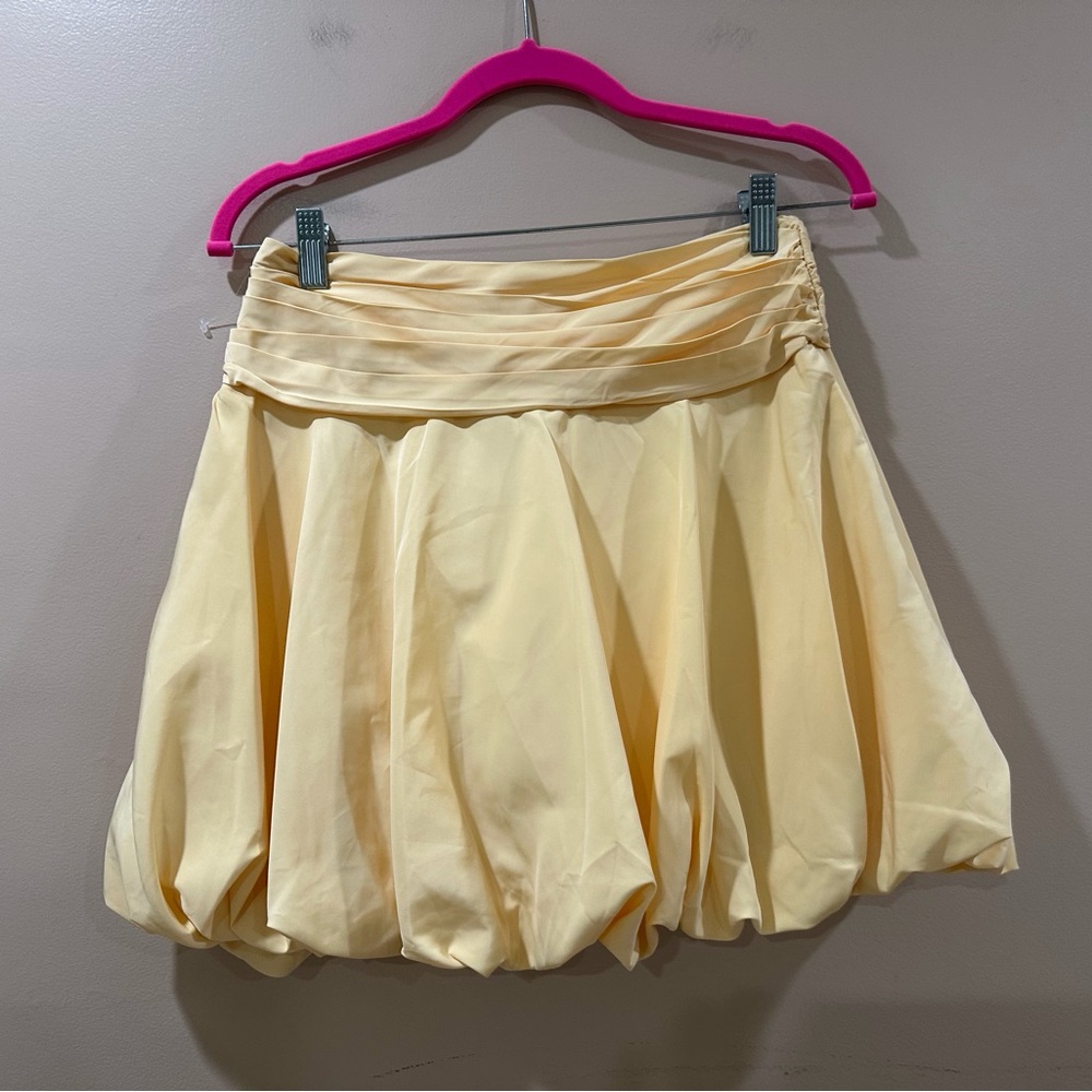 ZARA ZW COLLECTION Puffed Mini Skirt Yellow Bubble Balloon Volume Pleat Women Xs - Picture 4 of 9